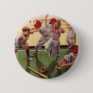Vintage Baseball Sports Team, Boys Roughhousing Pinback Button