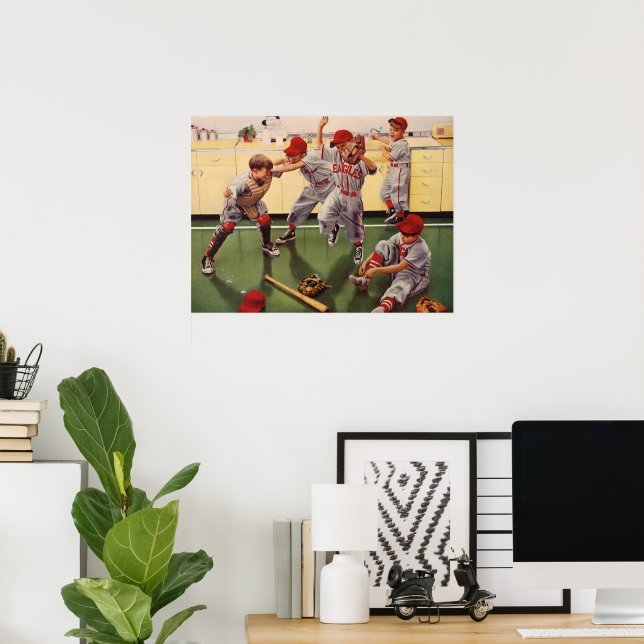Vintage Baseball Sports Team, Boys Roughhousing Poster (Home Office)