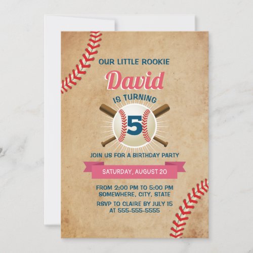 Vintage Baseball Sports Theme Birthday Party Invitation