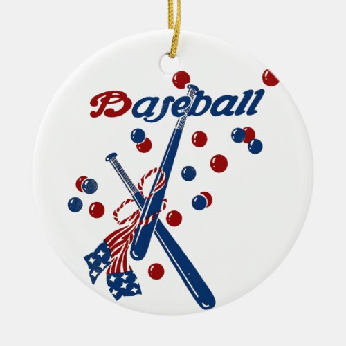 Vintage Baseball Stars and Stripes Ceramic Ornament