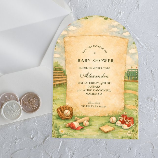 Vintage Baseball Storybook Baby Shower Acrylic Invitations (Creator Uploaded)