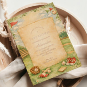 Vintage Baseball Storybook Baby Shower Foil Invitation