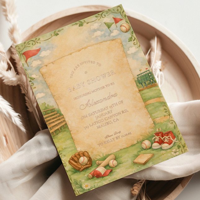 Vintage Baseball Storybook Baby Shower Foil Invitation (Creator Uploaded)