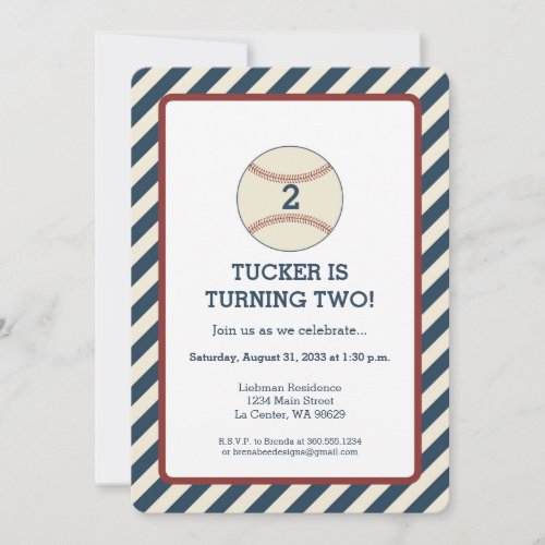 Vintage Baseball Stripe Party Invitation