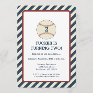 Vintage Baseball Stripe Party Invitation