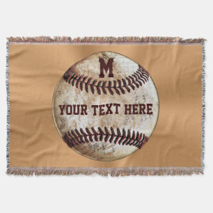 Vintage Baseball Throw Blanket YOUR TEXT, MONOGRAM