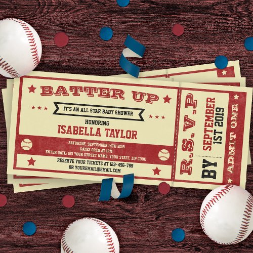 Vintage Baseball Ticket Baby Shower Invitation
