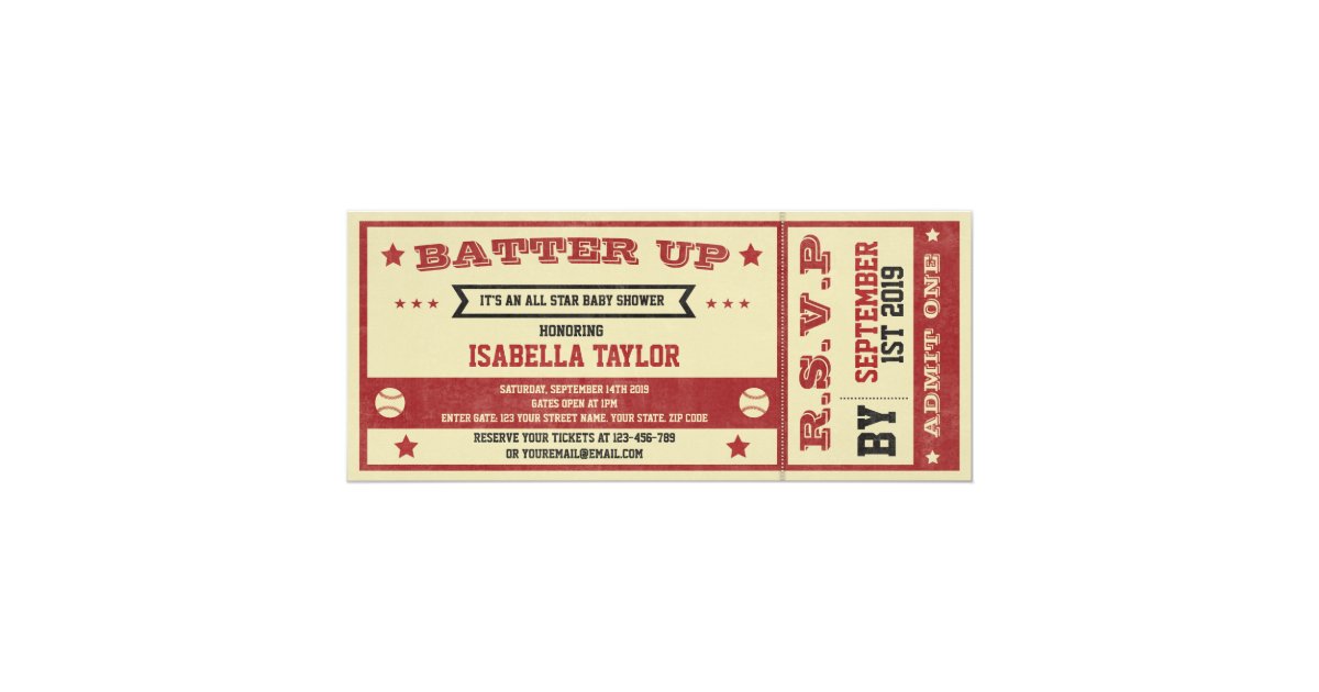 Vintage Baseball Ticket Baby Shower Invitation Zazzle Com