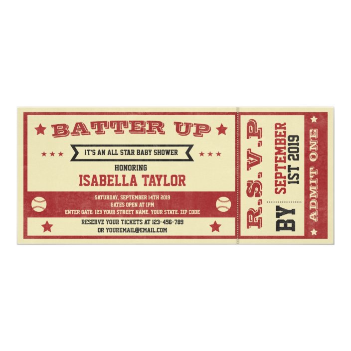 baseball ticket baby shower invitations