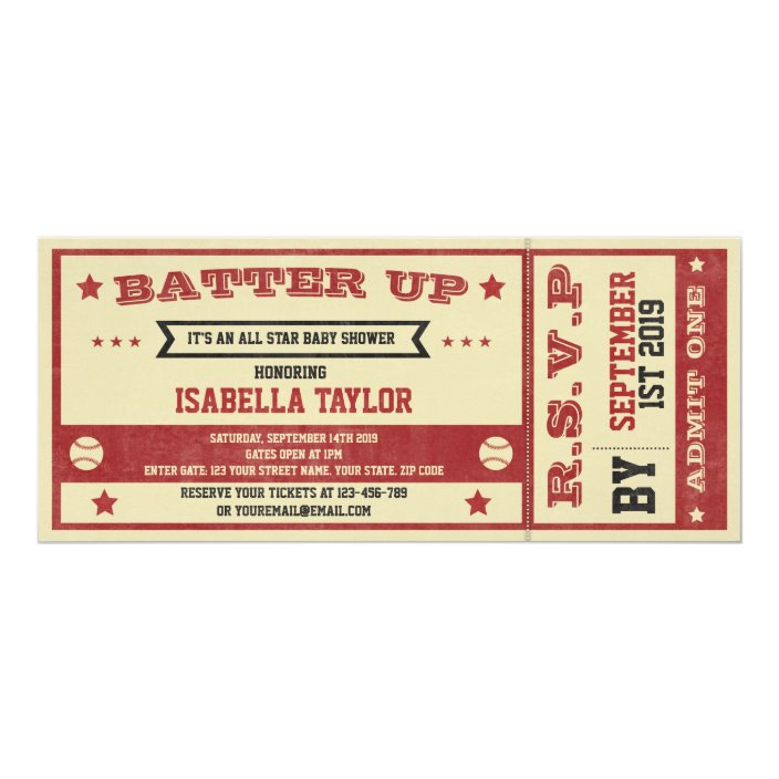 Vintage Baseball Ticket Baby Shower Invitation Zazzle Com