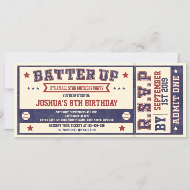 Vintage Baseball Ticket Birthday Invitation (Front)