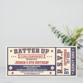 Vintage Baseball Ticket Birthday Invitation (Standing Front)