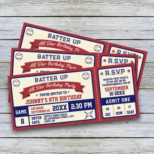 Vintage Baseball Ticket Birthday Party Invitation