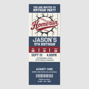 Vintage Baseball Ticket Birthday Party Invitation