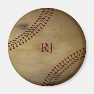 Vintage Baseball with Monogram Magnet