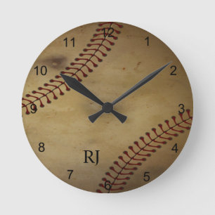 Vintage Baseball with Monogram Round Clock