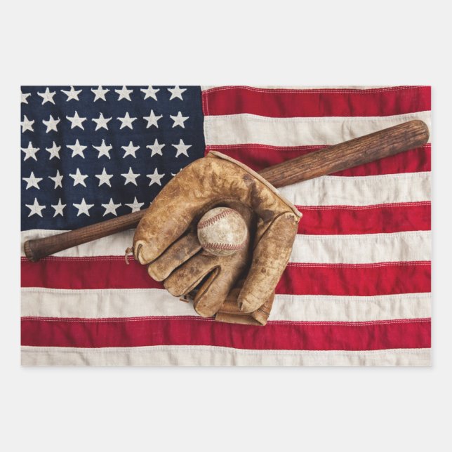 Vintage Baseball Wrapping Paper Sheets (Front)
