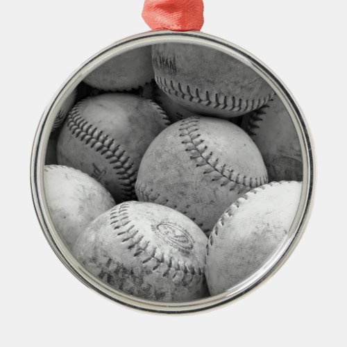 Vintage Baseballs in Black and White Metal Ornament