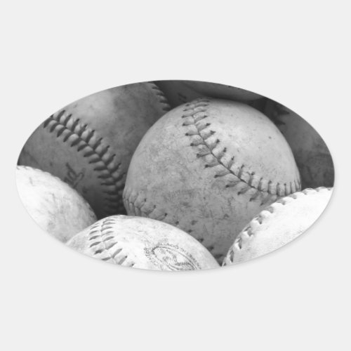 Vintage Baseballs in Black and White Oval Sticker
