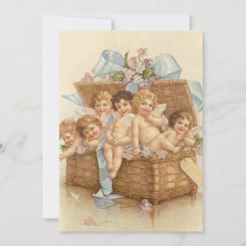 Vintage Basket Full Of Angel Cherubs Holiday Card