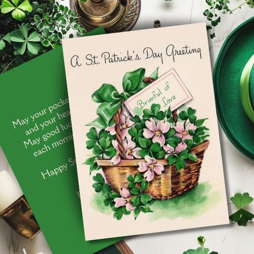 Vintage Basket of Flowers Custom St Patricks Day Holiday Card