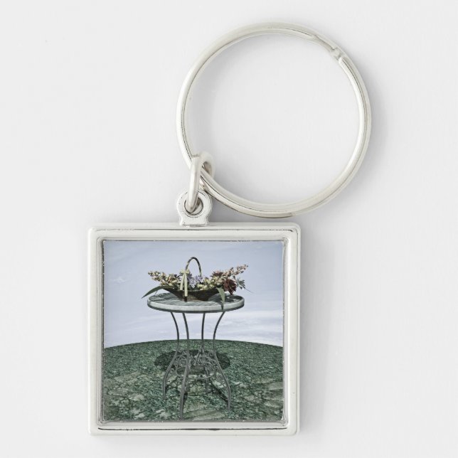 Vintage Basket of Flowers Keychain (Front)