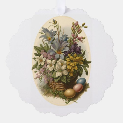 Vintage Basket Of Flowers Paper Ornament Card