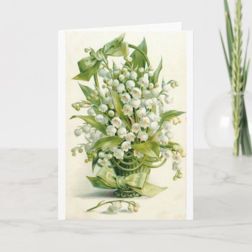Vintage Basket of Lily of the Valley Card