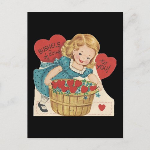 Vintage Basket Of Love Valentine Holiday Postcard