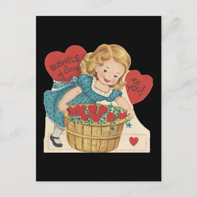 Vintage Basket Of Love Valentine Holiday Postcard (Front)
