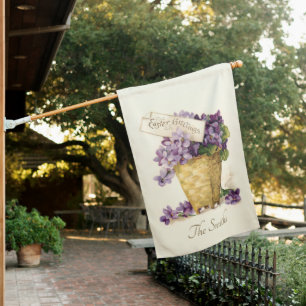 Vintage Basket of Violets and Easter Greetings House Flag