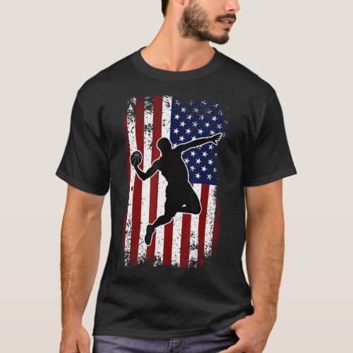Vintage Basketball 4th of July USA American Flag B T_Shirt