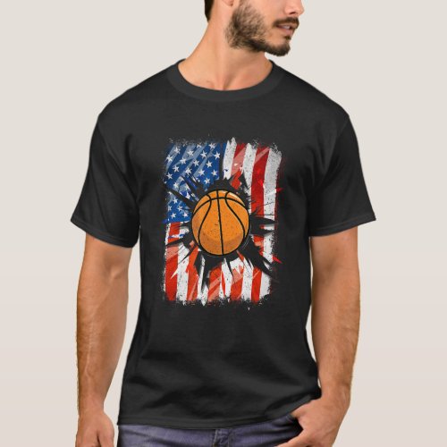 Vintage Basketball 4th Of July Usa American Flag M T_Shirt