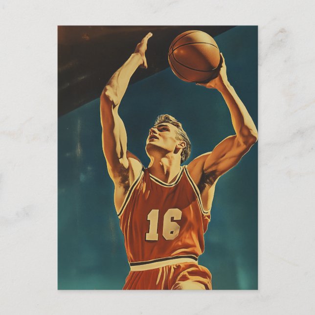 Vintage Basketball Action Shot Postcard (Front)