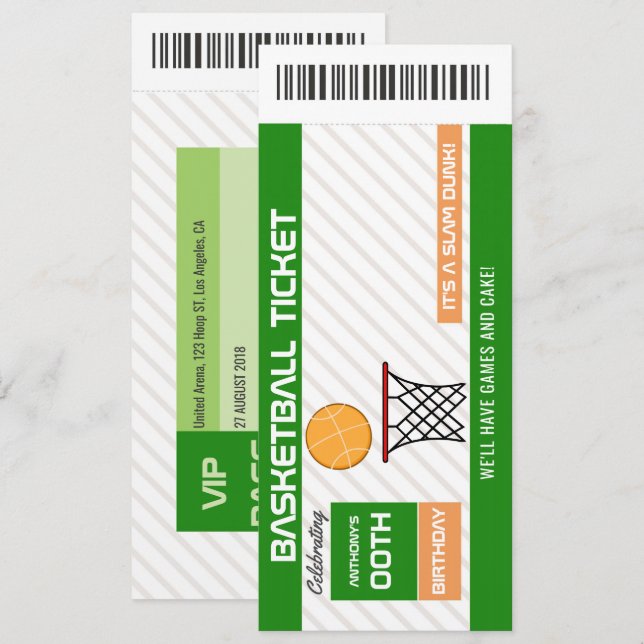 Vintage Basketball Birthday Party Ticket invite (Front/Back)