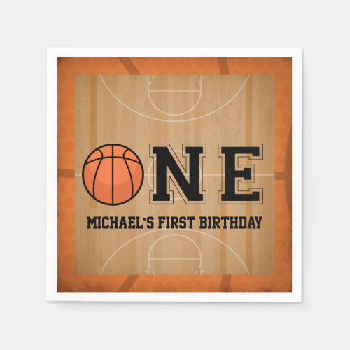 Vintage Basketball First Birthday Napkins