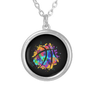 Vintage Basketball Graphic Design Cool Basketball Silver Plated Necklace