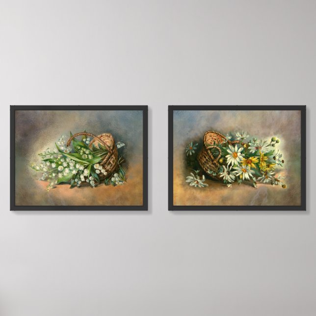 Vintage Baskets of Flowers Beautiful Wall Art Sets (Front)