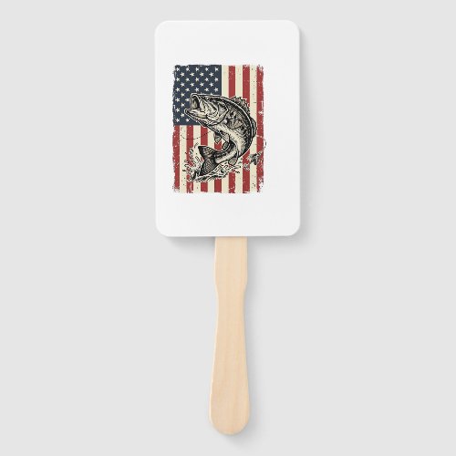 Vintage Bass Fishing American Flag Shirt Design_1 Hand Fan