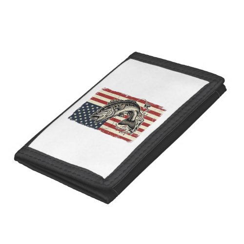 Vintage Bass Fishing American Flag Shirt Design_1 Trifold Wallet