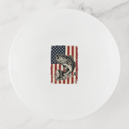 Vintage Bass Fishing American Flag Shirt Design_1 Trinket Tray