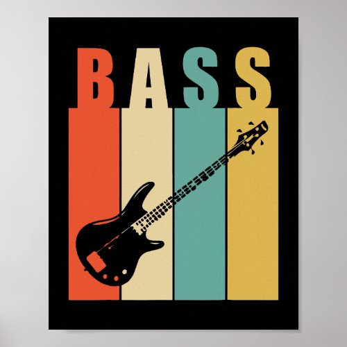 Vintage Bass Guitar Jazz Rock Bass Guitar Silhouet Poster