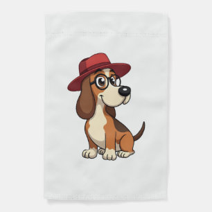 Vintage Basset Hound Cartoon in Red Hat Cute Dog I Garden Flag