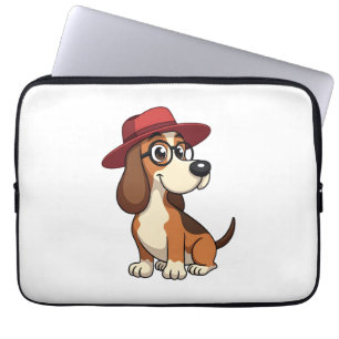 Vintage Basset Hound Cartoon in Red Hat Cute Dog I Laptop Sleeve