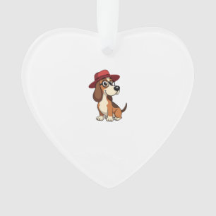 Vintage Basset Hound Cartoon in Red Hat Cute Dog I Ornament