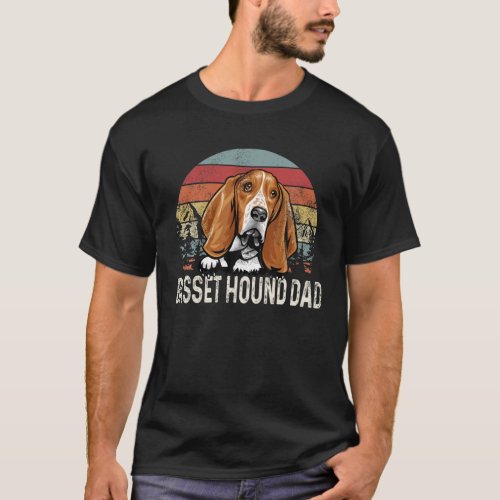Vintage Basset Hound Dad Retro Sunset Fathers Day T_Shirt