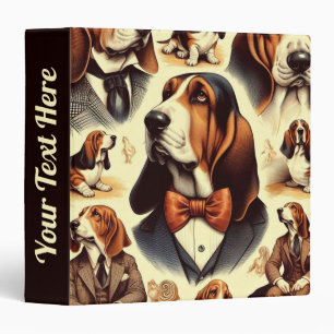 Vintage Basset Hound Illustration 3 Ring Binder