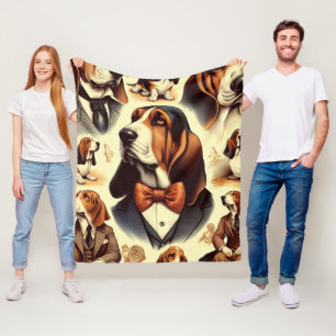Vintage Basset Hound  Illustration Fleece Blanket