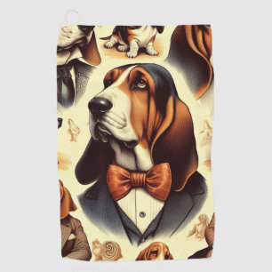 Vintage Basset Hound Illustration Golf Towel