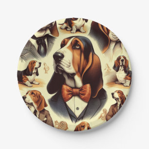 Vintage Basset Hound Illustration Paper Plates